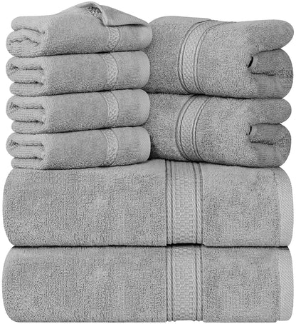 Luxury 8-Piece 100% Cotton Terry Bath Towel Set - Soft, Durable, and Absorbent