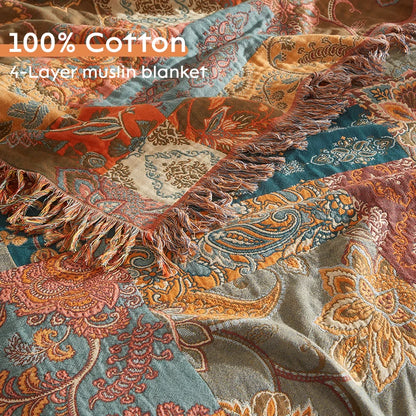 Boho Floral Muslin Blanket – 100% Cotton Throw