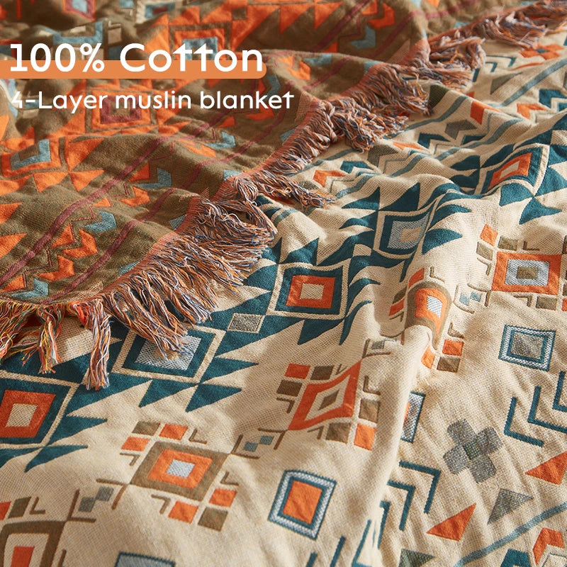 Boho Floral Muslin Blanket – 100% Cotton Throw