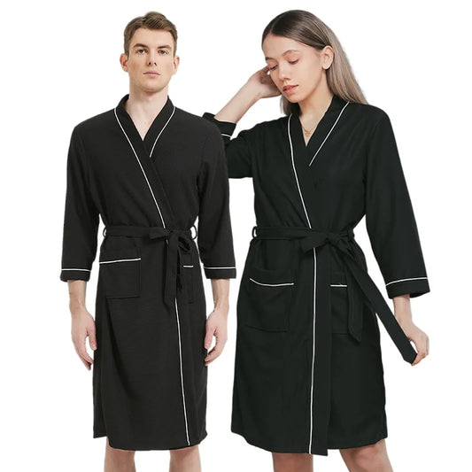 Unisex 100% Cotton Waffle Bathrobe – Luxury Quick-Dry Home & Hotel Wear