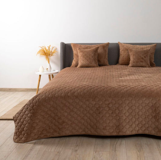 Luxurious Velour Bedspread  Cappuccino