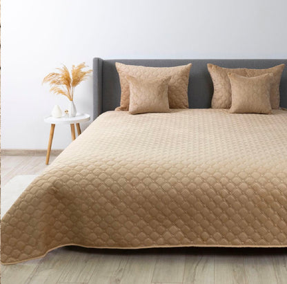 Luxurious Velour Bedspread  Golden Beige