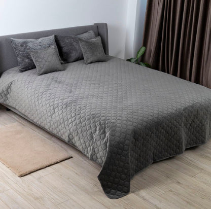 Luxurious Velour Bedspread  Grey