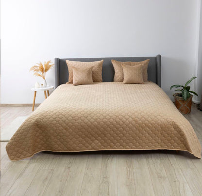 Luxurious Velour Bedspread  Golden Beige