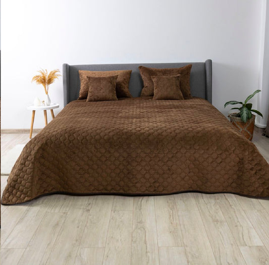 Luxurious Velour Bedspread  Brown