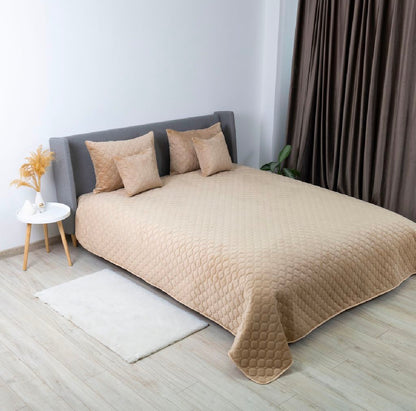 Luxurious Velour Bedspread  Golden Beige