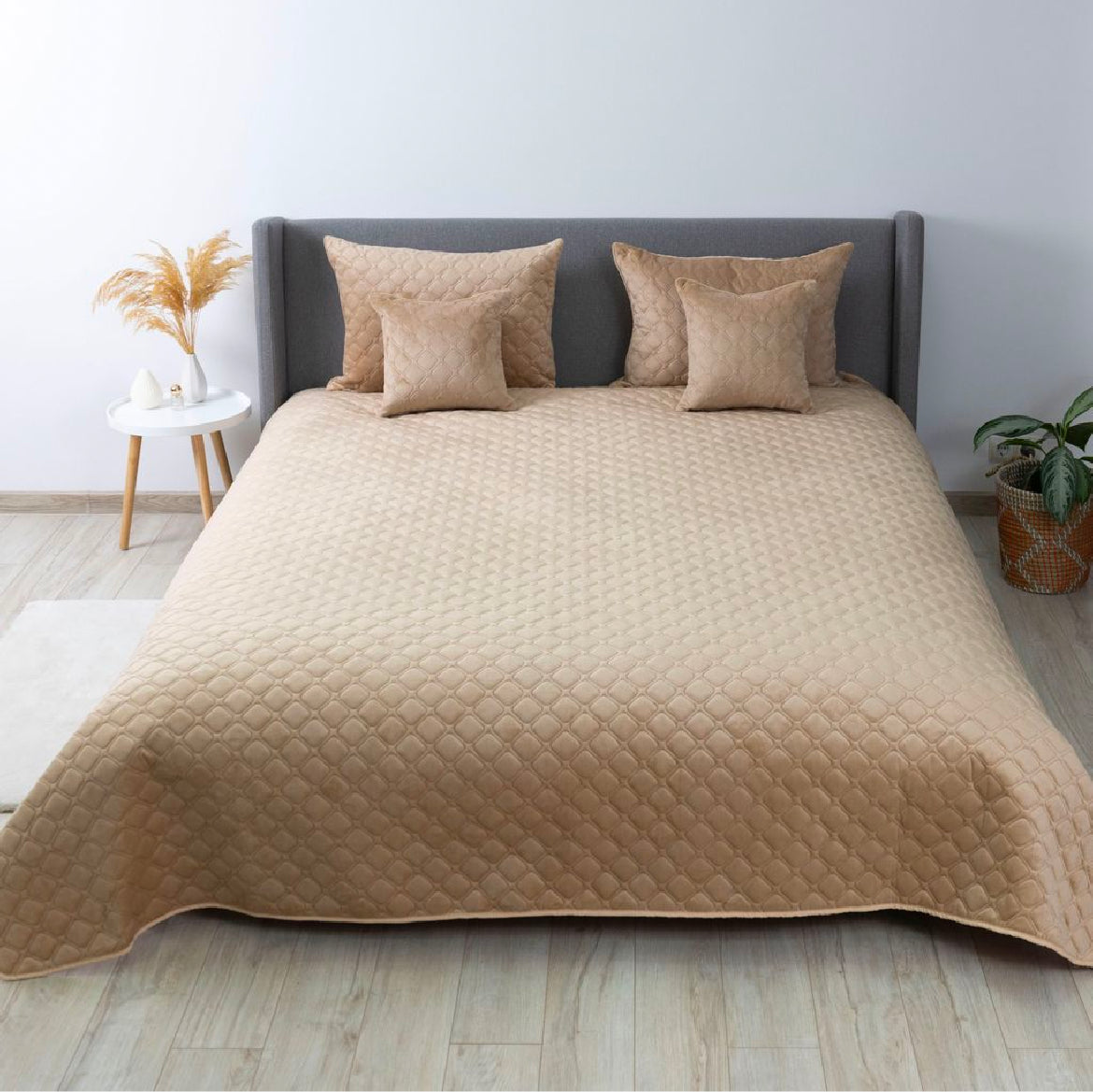 Luxurious Velour Bedspread  Golden Beige