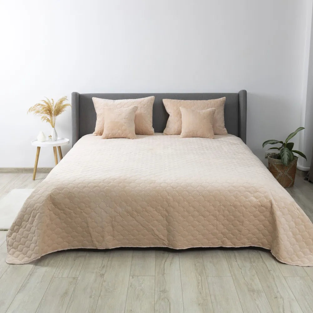 Luxurious Velour Bedspread  Peach